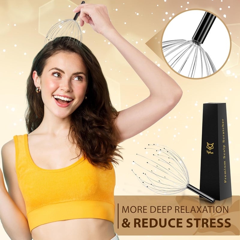 TIPKON Head Massager 28 Fingers Scalp Massager Head Scratcher, Back Massage Back Scratcher, Stocking Stuffers for Scalp and Body Massage (Black) - Image 3